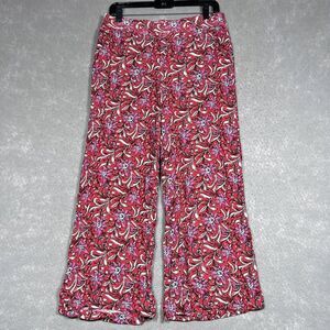 Loft Pants Womens Small Red Pink Fluid Wide Leg Floral Spring Bloom Pockets